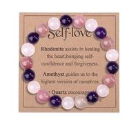 AWARDSEN Self-Love Crystal Bracelet, Rhodonite Amethyst & Rose Quartz Beaded Bracelet for Women Men, Healing Gemstone Jewellery for Heart Healing, Self-Confidence & Forgiveness