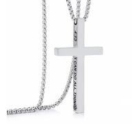 AWARDSEN Silver Cross Necklace for Men, Silver Crucifix Pendant Mens Necklace with Crucifix Pendant Religious Bible Philippians 4:13 Men's Jewellery Christian/Birthday/Thanksgiving Gifts 22"