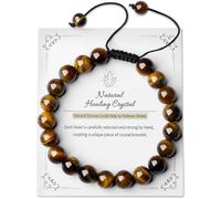 AWARDSEN Tiger Eye Bracelet 8mm Brown Gemstone Protection Bracelet Grounding Healing Crystal on Adjustable Macrame Cord, Unisex Spiritual Gift