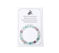 AWARDSEN Turtle Bracelet Fluorite Crystal Brave Exploration Crystal 8 mm Beaded Bracelet with Turtle Pendant Decor Anxiety Relief for Adults