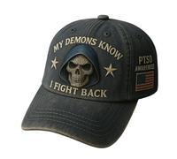 Awareness Hat My Demons Know, I Fight Back Hat, Mental Support Baseball Cap, Halloween Vintage Skull Hats for Women Men Sports, Outdoor Hiking, Daily Wear Black
