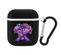 Awareness Purple Ribbon With Boxing Gloves Earphone Case Cover Compatible with AirPods 1&2 Shockproof Bluetooth Headset Case White-style