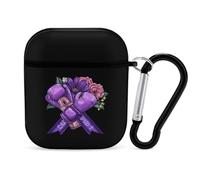 Awareness Purple Ribbon With Boxing Gloves Earphone Case Cover Compatible with AirPods 1&2 Shockproof Bluetooth Headset Case Black-style