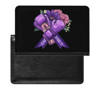 Awareness Purple Ribbon with Boxing Gloves Passport Wallet Cute Passport Case with Card Slot Travel Passport Holder Cover