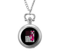 Awareness Ribbon Breast C-ancer Flag Classic Quartz Pocket Watch Vintage Men's Pocketwatch with Chain Christmas Gifts for Father Husband Boyfriend