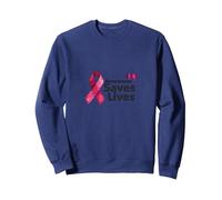 Awareness Saves Lives Pink Ribbon Support Message Sweatshirt, Adult Unisex, Navy, L