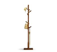 Awatiwa Solid Wood Square Base Coat Rack, Free Standing Hall Coat Tree with 8 Hooks（+2 spare for Coats, Hats, Bags, Purses, for Entryway, Hallway, Rubberwood Hooks,Base and Pole,(Square Base,Brown)