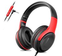 awatrue Kids Headphones Wired Kids Headset with Microphone, 85/94dB Volume-Limiting, 3.5mm Jack, Foldable On-Ear Design - Safe & Comfortable for Learning & Entertainment (Blackred)