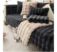 AWAV Sofa Slipcover Corner 3/2/1/4 Seater NNSMUN Sofa Cover Thick Rabbit Plush Sofa Cushion, Non-Slip Sofa Cover, L Shape Couch Cover Sofa Protector for Sectional Couch (Black,45x45cm)