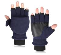 AWAVM 1 pair Men’s 3 meter Thinsulate Fleece Mitten Gloves Convertible Fingerless Mitten Flap Cover Multipurpose (NAVY, M)