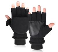 AWAVM 1 pair Men’s 3meter Thinsulate Fleece Mitten Gloves Convertible Fingerless Mitten Flap Cover Multipurpose (BLACK, M)