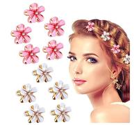 AWAVM 10PCS Crystal Flower Small Clutch Hair Clip, Girl Mini Shark Clip Hair Accessories, Mini Diamond Headdress Jewelry (White and Pink)