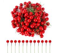 AWAVM 150 PCS Mini Christmas Red Berry Decorative Ball, Round Cherry Fruit Accessories, Christmas Holly Berries Wreath Accessories, Handicraft Props, Holiday accessories