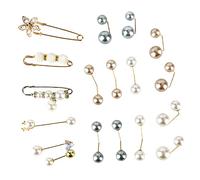 AWAVM 18PCS Women Brooch Pin Set Pearl Brooch Sweater Shawl Clips Faux Crystal and Pearl Brooches Doppel Faux Perlen Brosche for Women Girls Ladies,18 Style Gold and Silver