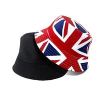 AWAVM 1PCS Union JackBowler HatsDoubleSide ReversibleBritish FlagBucket Hat for Coronation of King Charles IIIFade Resistant Sun Hat Perfect For Indoor Outdoor Parties and National CelebrationsBlack
