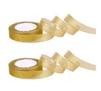 AWAVM 2 Pack Gold Organza Christmas Ribbon,25 Yards 20mm Wide Glitter Trimmings Decorative Wrapping Ribbons for Christmas Thanksgiving Gift,Crafts