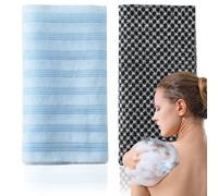 AWAVM 2 Pcs Dual-Tone Exfoliating Towel Japanese Premium Body Scrubber for Ultimate Skin Renewal, Grey & Blue