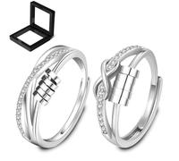 AWAVM 2 Pieces Anxiety Rings for Women Girls Fidget Ring for Anxiety Adjustable Open Cubic Zirconia Spinner Bead Ring Stress Relief Gift