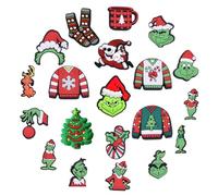 AWAVM 20pcs Multicoloured Christmas Theme Cartoon Anime Shoe Charms for Croc Clog Decoration