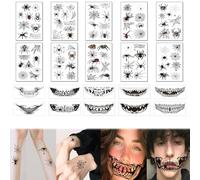 AWAVM 20PCS Temporary Tattoo Stickers - Spider, Clown, Horror Mouth Waterproof Tattoos - Suitable for Women, Men, Boys and Girls - Family Kit for Halloween Party Dress Up