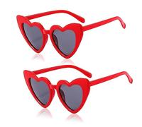 AWAVM 2PCS 70s Vintage Love Heart Sunglasses Red, heart shaped sunglasses,Women Cat Eye Ladies Retro Vintage Designer Style UV400 Protection Fancy Colorful Eyewear,Womens Sunglasses