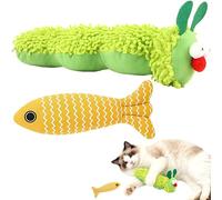 AWAVM 2PCS Cat Catnip Toy Interactive Cat Chew Toy for Indoor Cats, Bite-Resistant Caterpillar and Fish Plush Set with Catnip, Promotes Dental Health, Durable Play