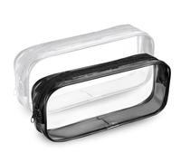 AWAVM 2PCS Large Clear Pencil Case White Black, Make Up Travel Bag, Portable PVC Pouch Organizer for Students, Exam, Office, Art, School Supplies, Women, Girls, Boys, Cosmetic Toiletry Bag