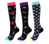 AWAVM 3 Pairs Compression Socks for Women & Men,Non-Slip Breathable Long Tube Compression Socks,Flight Socks Running Socks for Support,Sports,Flying,Maternity Pregnancy,Nurses,Travel,XL (Multicolor)