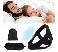 AWAVM 3-Piece Set of Adjustable Anti Snoring Chin Strap, Eye Mask and Storage Bag, V-Shaped Face Support Strap, Effectively Solving Snoring, Suitable for Men and Women's Anti Snoring Device