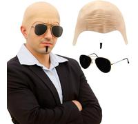 AWAVM 3PCS Adult Mr. Worldwide Accessory Set - Celebrity Set, Bare Bald Hat, Black Sunglasses, Black Patch Beard, Male and Female Music Idols Celebrity Fancy Clothing Accessory Set