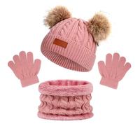 AWAVM 3Pcs Kids Winter Warm Beanie Hat Scarf Gloves Set for 1-5 Years Old Boys Girls. Winter Accessories Sets for Children Outdoor Sports, Knit Thick Warm Fleece Lined Thermal Sets (Pink 1)