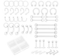 AWAVM 48Pcs Clear Piercing Retainers Jewellery Plastic Nose Tongue Nipple Belly Bars Eyebrow Lip Labret Stud Septum Hoops Cartilage Industrial Tragus Earring Retainer For Surgery