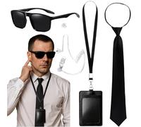 AWAVM 5-piece secret agent costume accessory set, secret security uniform set, spy costume accessories, including thin-frame glasses, tie, communication earpiece accessorieults, suitable for Halloween