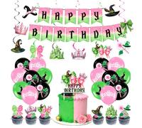 AWAVM 64PCS Witch Party Decorations, Green And Pink Decorations, Balloons, Cupcake, Banners, And Cake Set, Suitable For Youth Or Adult Birthday Party Sets