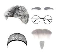 AWAVM 7 PCS Old Man Costume Accessories Grandpa Costume Set Wig Cap Gray Beard Eyebrows Wig Cap Glasses Grandfather Dress Up Set for Halloween Party Stage Show Festival Cosplay