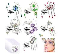 AWAVM 7PCS Festival Face Gems Glitter,Face Gems for Festivals,Face Stickers Self-Adhesive Face Jewels Crystal Rhinestone Temporary Tattoo for Face Eyes Body Rave Festival Party