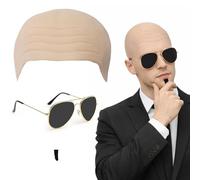 AWAVM Adults Mr Worldwide Accessory Set,Nude Bald Cap,Cosplay Set,Bald Scalp,Cool Sun Eyes,Small Piece Of Black Fake Beard,Men's Party Costume