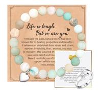 AWAVM Anxiety Bracelet,Just Breathe Ring,Elastic Beads Bracelet Gemstone Zebra Bracelet with Heart Charm Message Card for Women Christmas Birthday Mothers Day Gifts