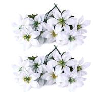 AWAVM Artificial Poinsettia Bushes, 4 Pack 6 Heads Silk Fabric Christmas Red Bouquet, Fake Flowers for Xmas, 35cm/13.8in (White)