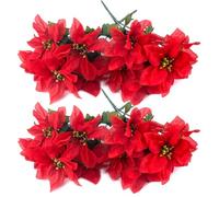 AWAVM Artificial Poinsettia Bushes, 4 Pack 6 Heads - Silk Fabric Christmas Red Poinsettia Bushes, Fake Flowers for Xmas, 35cm/13.8in (Red)
