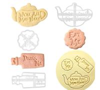 AWAVM Bottle Teapot Blessing Plastic Cookie Cutter 3D Fondant Biscuit Molds for Baking Cake Decorations Accessories,Afternoon Tea, Brunch