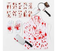 AWAVM Butcher Halloween Costume Set, 5-in-1 Bloody Apron Set with Fake Knife Head Prop Tattoos Gloves,Scary Cook Serial Killer Outfit Halloween Accessories Party Cosplay Carnival Fancy Dress Men Women