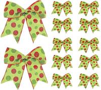 AWAVM Christmas Red Green Bows Decorations, 12Pcs Large Dot Bows Tie Bows Christmas Wreaths Ornaments Xmas Tree Topper Ornaments Xmas Decor Santa Gift Accessories Decorative Grinch Decorations