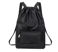 AWAVM Drawstring Waterproof Bag,Drawstring Backpack Sports Gym Bag with Shoes Compartment, Water-Resistant String Backpack Cinch for Women Men, Black