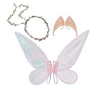 AWAVM Fairy Wings Adults,Fairy Wings Kids Butterfly Wings,Fairy Wings Set with Floral Head Headband,Elf Ears and Ears,Elf Ears Crown Flower Hair Costume