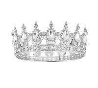 AWAVM Full Round Gold Crown for Women,Rhinestone Wedding Crowns Queen Crown Tiaras Crystal Bridal Hair Accessories for Princess Party Birthday Costume Photo Props (Silvery white)