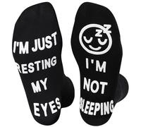 AWAVM Funny Socks Novelty Socks for Men Women, I'M NOT SLEEPING I'M JUST RESTING MY EYES Socks, Unisex Cotton Calf Socks with Grippers Non-Slip, Christmas Birthday Gifts, Without Gift Box