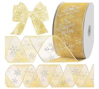 AWAVM Glittery Snowflake Organza Christmas Tree Ribbon, 2.5 Inch X 11 Yard with Spool, Wired Ribbon for Decor, Gift Packaging, Crafts, Party (Gold)