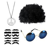 AWAVM Hippie Costume Set with Afro Wig Funky Accessories for 60s 70s Theme Party Mens Womens Fancy Dress Retro Disco Festivals Celebration