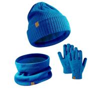 AWAVM Kids Winter Hat Scarf Gloves Set 3 PCS Warm Thermal Knitted Beanie Cap Snood Neck Warmer Touchscreen Mitten Soft Fleece Lining Elastic for Children Aged 5-12 Outdoor Sports